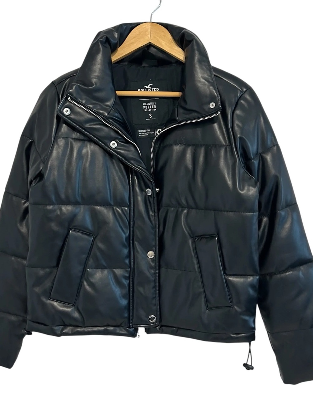 Hollister Black Faux-Leather Puffer Jacket - Women's